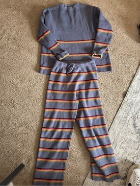 Cozy Knit Sweater & Stripe Lounge Pants Set